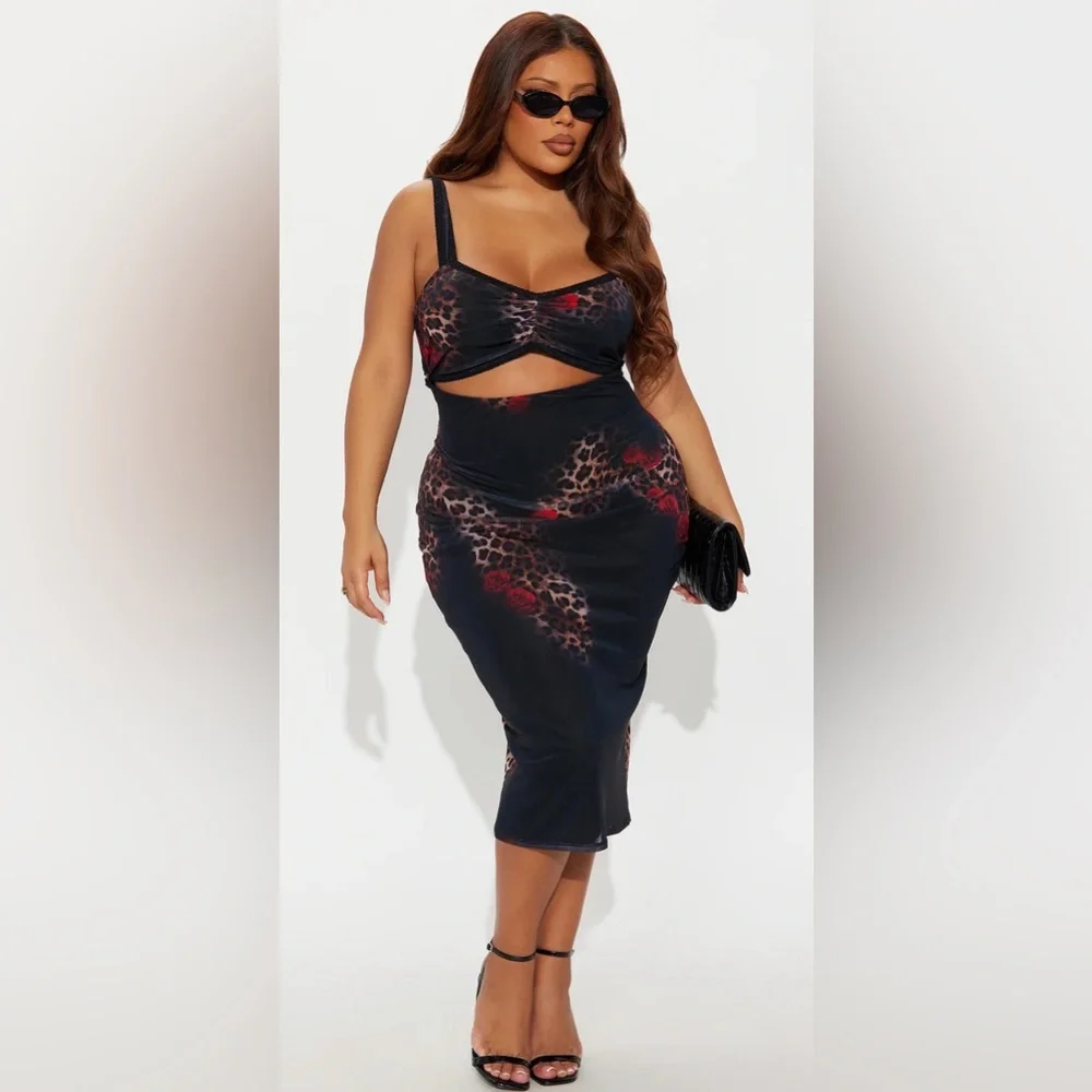 Fashion Nova Black and Red Midi Dress - Picture 4 of 5